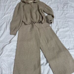 Marled Beige Ribbed Sweater and Pant Set